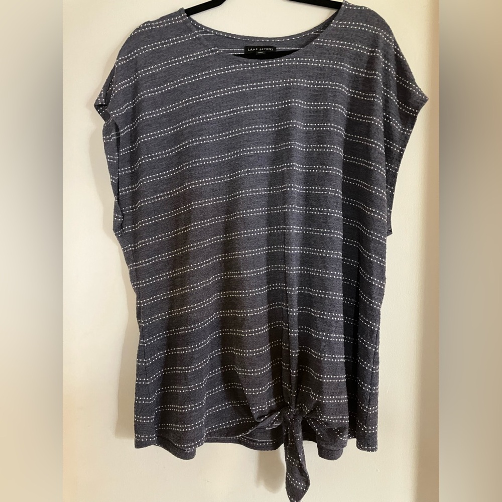 Lane Bryant Denim Color Striped Tie-Front Tee